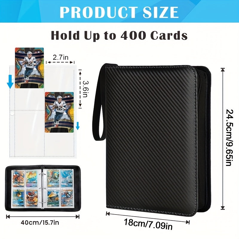 400-Pocket Trading Card Album Folder - Durable EVA Material, Black with Red Accents, Perfect for Organizing Game Cards, Game Card Storage | Sleek Card Holder | Durable Card Binder, Card Organizer Storage