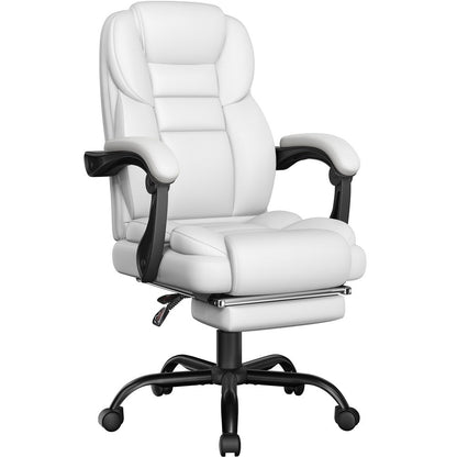 Executive Office Chair PU Leather High Back Recliner with Retractable Footrest, Padded Armrests & Adjustable Height – Costoffs Managerial Computer Chair for Home Office, Study & Conference Room