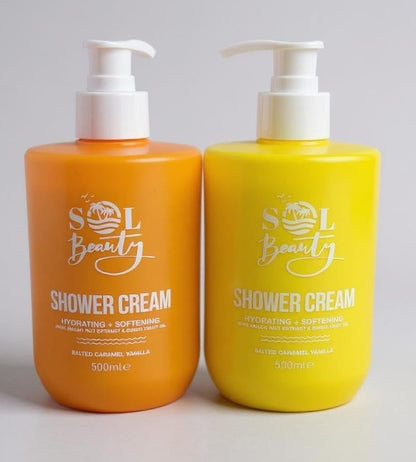Sol Beauty Shower Cream Salted Caramel Vanilla Scent with Brazil Nut Extract, Hydrating and Softening Shower Gel 500ml