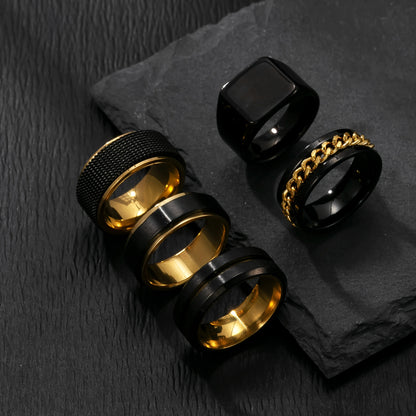 [Men's Stainless Steel Rings] 5pcs Fashionable Stainless Steel Men's Rings - Easy Golden Rotatable Decompression Ring - Personalized Hip-Hop Punk Ring - Casual and Versatile Rings - Gift for Men