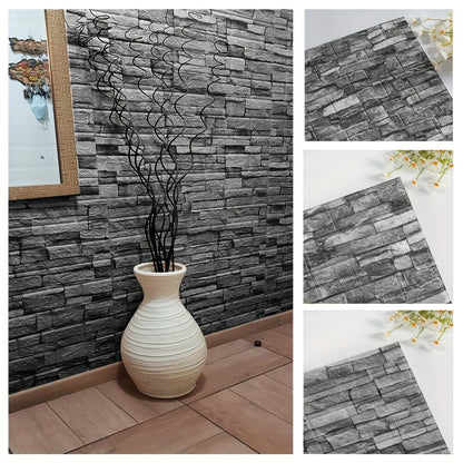 20pcs 3D Wall Panels 38×35cm Brick Wallpaper Self Adhesive DIY Wall Stickers PE Foam Panel Wall Tiles For Bedroom Kitchen Living Room Bathroom Home Decor, Roman Black