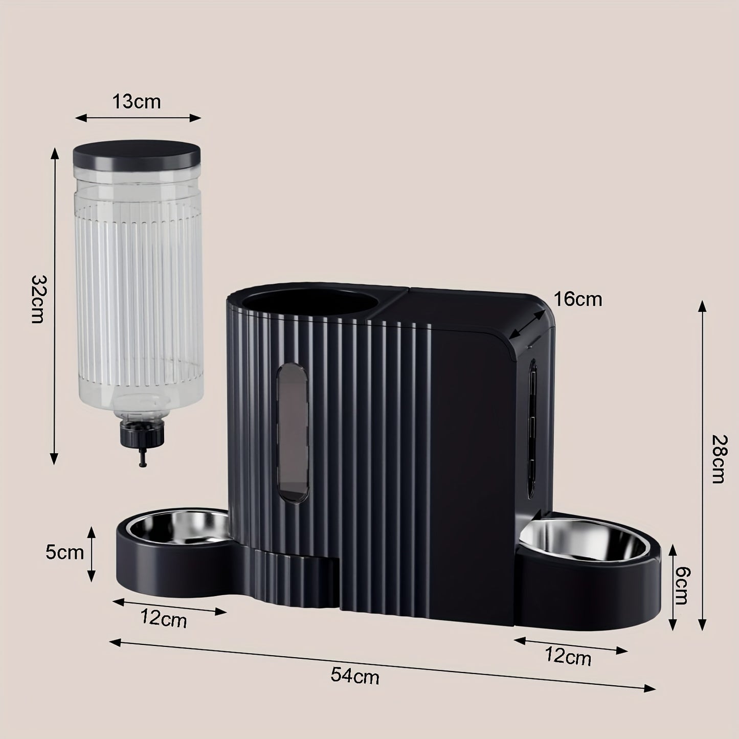 Dog And Cat Food Feeder And Water Dispenser, Two-In-One Set, Automatic Gravity Feeding, 304 Stainless Steel Bowl, Removable And Washable, for Small/Medium/Large Dogs And Cats, 3L Large Capacity, Black, Without Battery