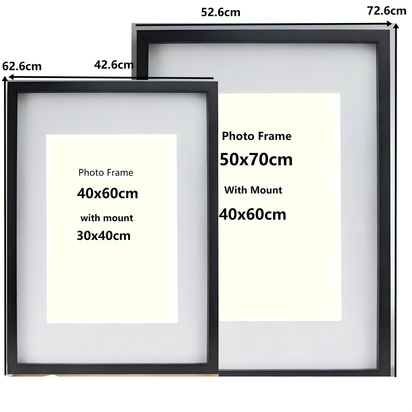 MDF Picture Frames, 50x70cm Set of 3 with Acid-Free Mount for 40x60cm, Available Colors: Black, White, Natural Wood