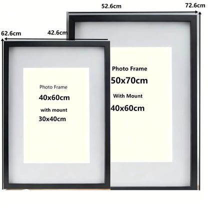 MDF Picture Frames, 50x70cm Set of 3 with Acid-Free Mount for 40x60cm, Available Colors: Black, White, Natural Wood