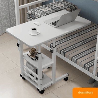 1pc Adjustable Height White Bedside Table, Multifunctional Shelf Table with Four Black Wheels, 360° Swivel - for Home, Dormitory - Portable Laptop Stand, Mobile Desk, Lazy Boy Table