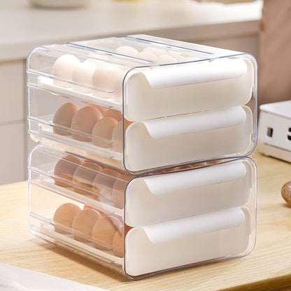 Egg Box for Refrigerator, Stackable Transparent Egg Storage Box, 32 Grid Egg Container, Double-Layer Kitchen Fridge Egg Drawer Boxes, White