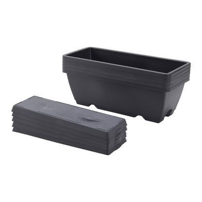 5-Pack Large Weatherproof Rectangular Garden Planters | Garden Urns | Flower Pots | Windowsill Flower Pots | Horon Pots – Thickened PP Self-Watering Grow Box – Dark Grey (42.5L x 19W x 13.5H cm / 17 x 7.5 x 5.3 in), with Tray, Indoor/Outdoor Herb & Vegeta