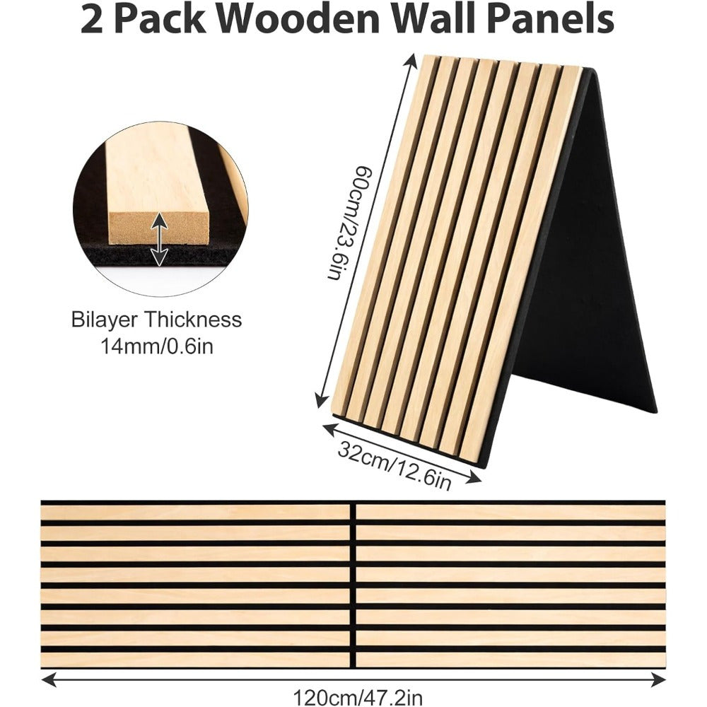 2 Pack 120x32cm Wood Slat Wall Panels, Foldable Acoustic Sound Proofing Panels with Felt Backing for Home Bedroom TV Feature Wall