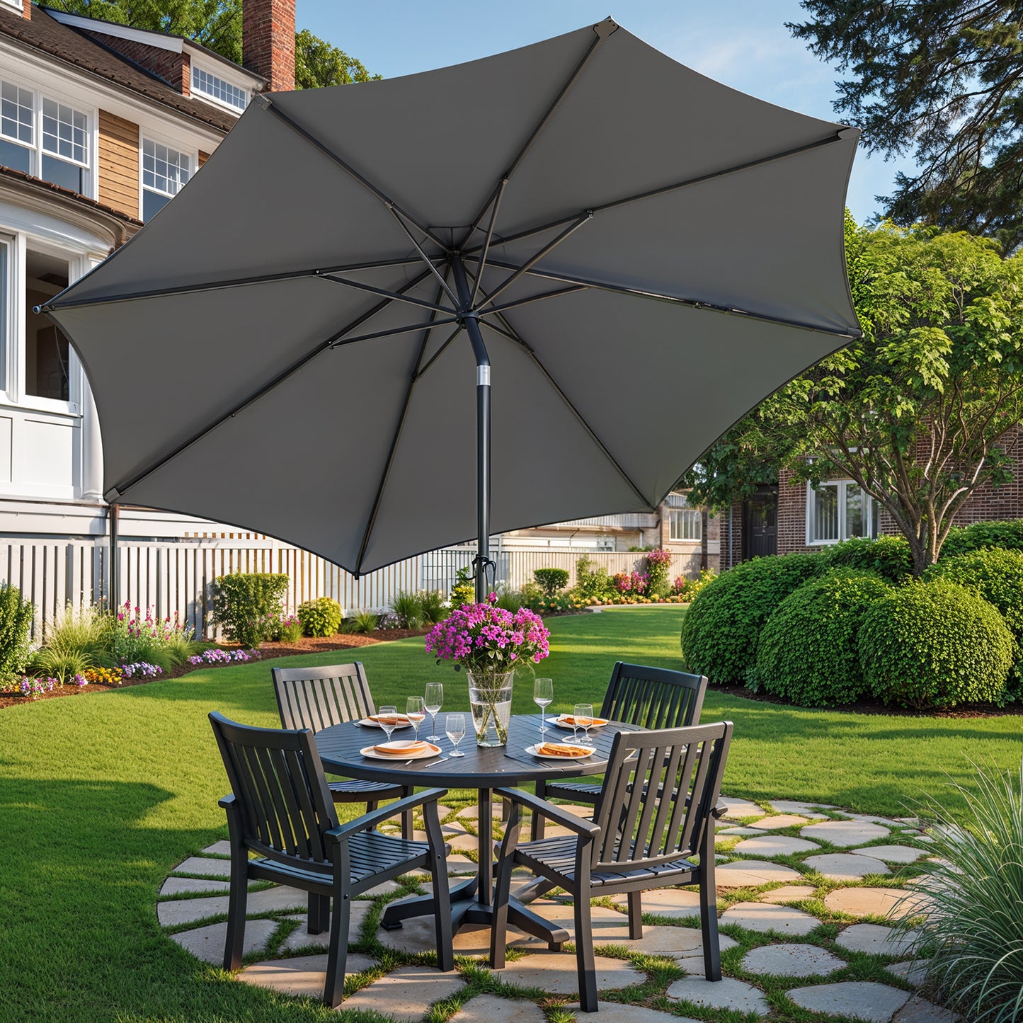 3 m Garden Parasol Umbrella, UPF 50+, Sun Shade, 30° Tilt in 2 Directions, 180 g/m²，Crank Handle for Opening and Closing, for Outdoor Gardens Pool Balcony Patio, Base Not Included, Beige,Grey