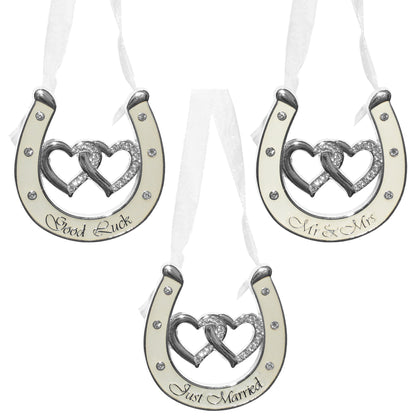 Wedding Ivory Coloured Double Heart Horseshoe with Diamantes