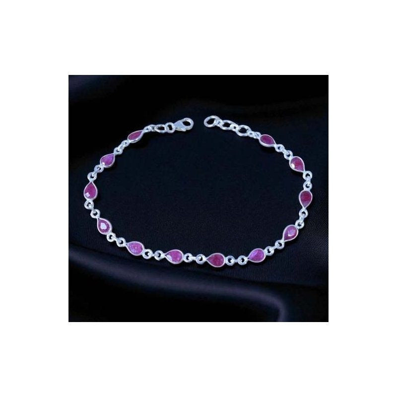 925 Sterling Silver Natural Gemstone Adjustable Bracelet ~ Teardrop Link Bracelet ~ Simple Elegant Jewelry