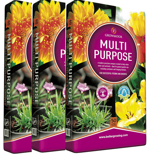 3 Pack Growmoor Multi Purpose Compost 50L Premium Garden Soil Mix For Flowers Plants Pots Hanging Baskets And Seed Growing