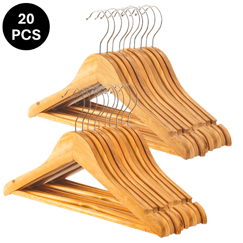 20/40/80pc Wooden Hangers Coat Hangers Smooth Finish Trouser Pants Bar 360° Swivel Hook Cut Notches for Camisoles Durable Wood Suit Hangers