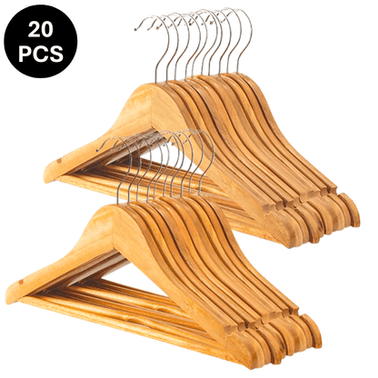 20/40/80pc Wooden Hangers Coat Hangers Smooth Finish Trouser Pants Bar 360° Swivel Hook Cut Notches for Camisoles Durable Wood Suit Hangers