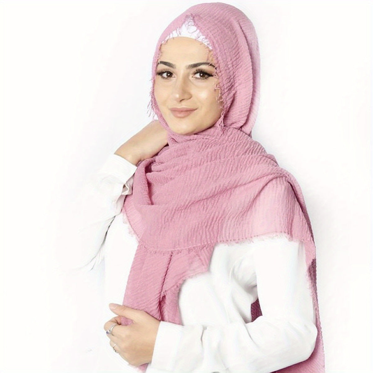 3pcs/Lot Solid Color Bubble Pleated Warm Autumn And Winter Scarf Solid Color Muslim Headscarf Hijab Scarf Ramadan