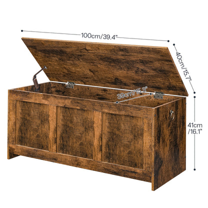 Storage Chest, Storage Bench, Blanket Box with Safety Hinges | Rustic Style, 100 cm, Multipurpose Use for Hallway, Bedroom, Living Room, Rustic Brown, Engineered Wood