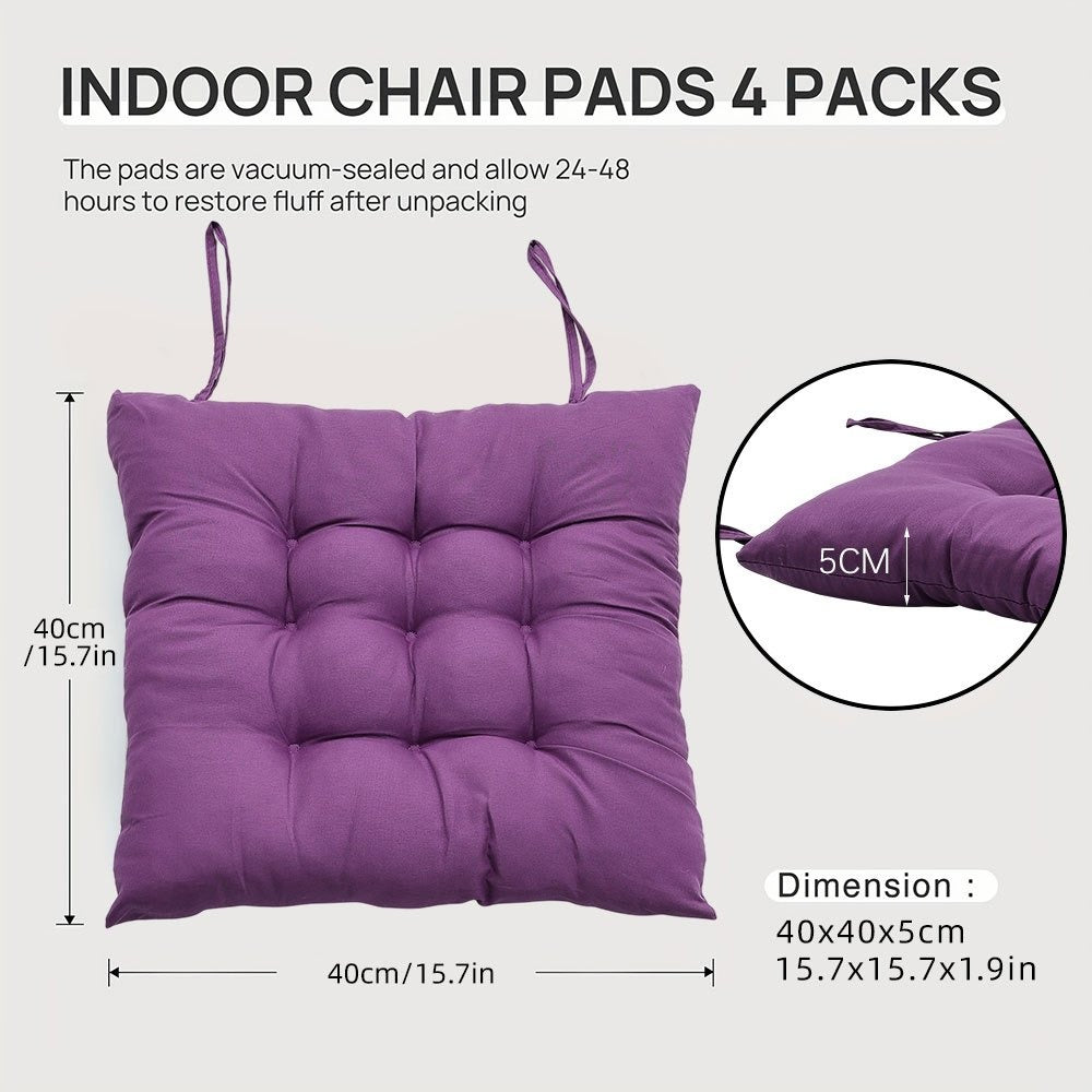 Seat Cushion Pads 4 Pack 40x40cm – Solid Colour Comfort Chair Pads for Office, Dining & Home, Prolonged Sitting Support in Purple & Dark Blue