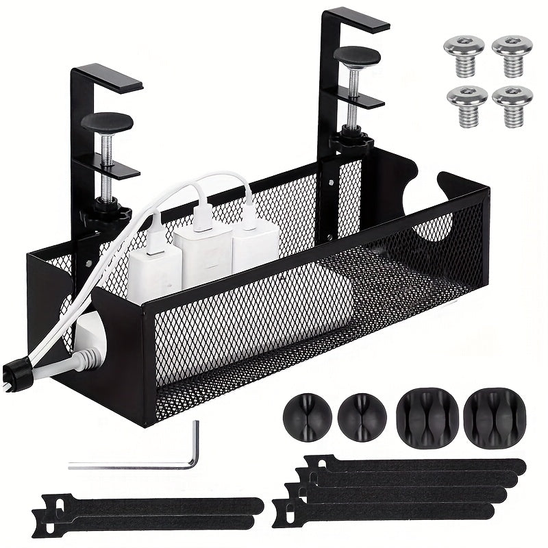 Heavy-Duty Under Desk Cable Management Tray - No Drill Installation, Space-Saving Wire Organizer with Mounting Brackets, Compatible with Office/Home Desks, Cable Management System for Home Office, Workspace, or Professional Spaces - Clutter-Free Workspace