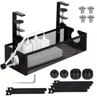Heavy-Duty Under Desk Cable Management Tray - No Drill Installation, Space-Saving Wire Organizer with Mounting Brackets, Compatible with Office/Home Desks, Cable Management System for Home Office, Workspace, or Professional Spaces - Clutter-Free Workspace