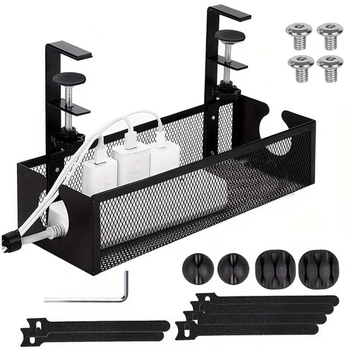 Heavy-Duty Under Desk Cable Management Tray - No Drill Installation, Space-Saving Wire Organizer with Mounting Brackets, Compatible with Office/Home Desks, Cable Management System for Home Office, Workspace, or Professional Spaces - Clutter-Free Workspace