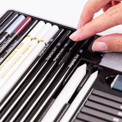 Evelay 28pcs Professional Drawing Pencil Set – Sketching & Art Supplies Kit with Charcoal, Graphite, Pastels, Erasers & Tin Case – Ideal Gift for Beginners & Artists