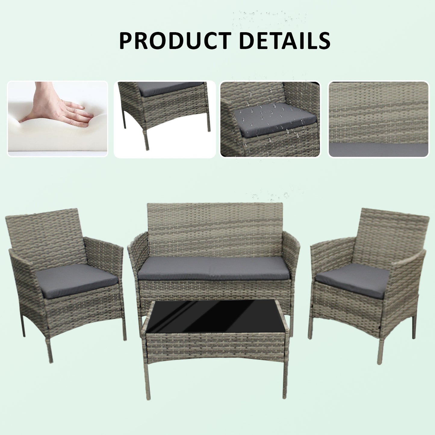 Garden Furniture Sofa Chairs Table Set Rattan Conservatory Outdoor Patio Seat Cushion With Single Armchairs With Coffee Table 6210-B Sofa