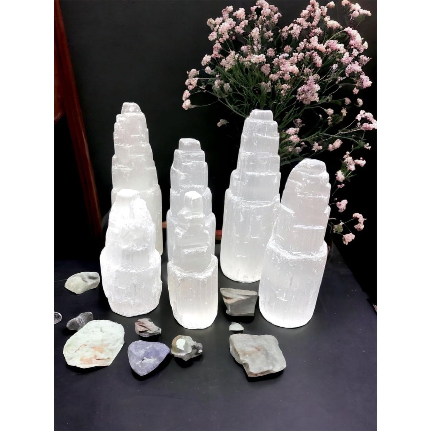 Selenite Mountain Pillars Handmade White Natural Raw Crystal Tower Healing Energy Mineral Meditation Charging Selenite Crystal Table Decorative Pillar Chakra Spiritual Gift Decorative