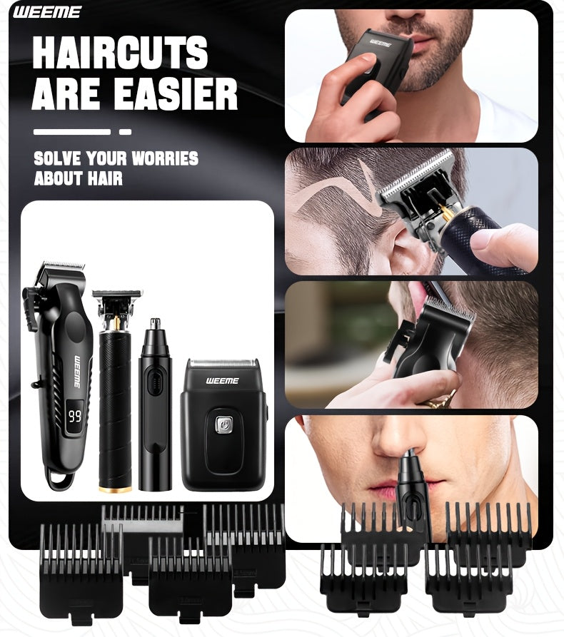 WEEME Hair Clippers 4pcs 3pcs 2pcs Black Golden for Men Professional, Beard Trimmer Kit, Cordless Clippers And Trimmers Set, Electric Razor Shavers And Nose Trimmer, Mens Grooming Kit for Barber, Valentines Day for Him Father'S Day Gift for Men