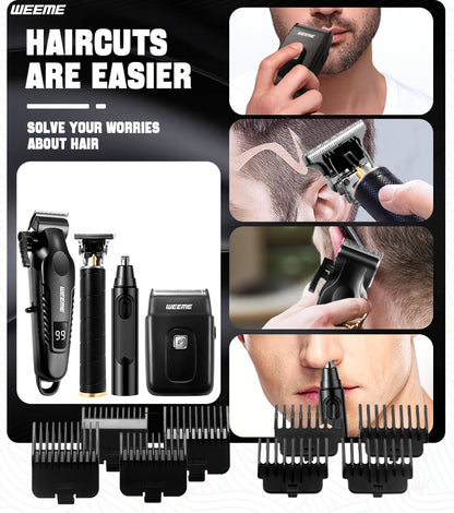 WEEME Hair Clippers 4pcs 3pcs 2pcs Black Golden for Men Professional, Beard Trimmer Kit, Cordless Clippers And Trimmers Set, Electric Razor Shavers And Nose Trimmer, Mens Grooming Kit for Barber, Valentines Day for Him Father'S Day Gift for Men