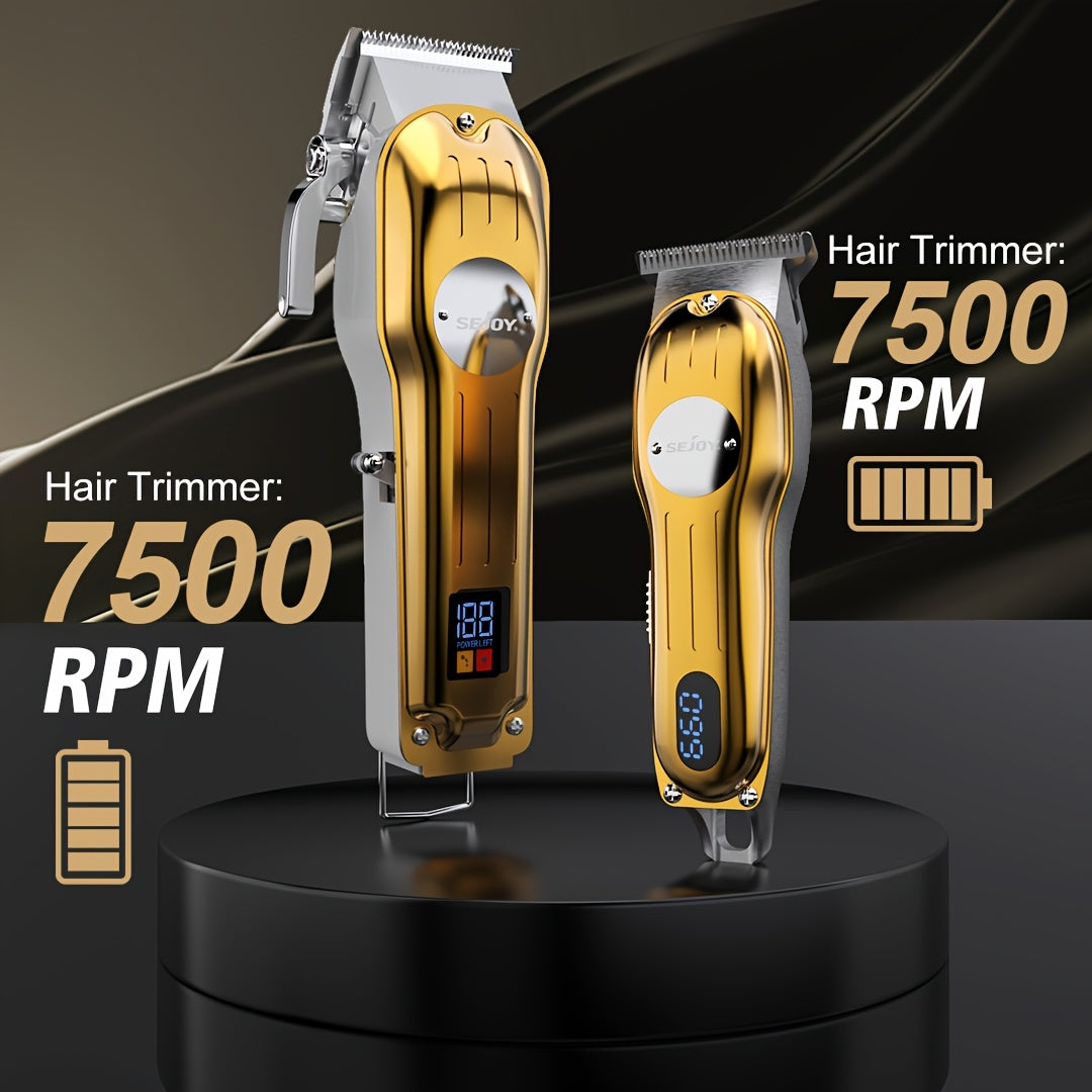 SEJOY Hair Clippers Professional Cordless for Men, T-Blade Hair Beard Trimmer Kit, Professional Clippers for Hair Cutting Kit with LED Display, 4500-7000RPM, Cordless Clippers for Men Women Barber Grooming Kit for Household.(Sliver/Blue/Golden)
