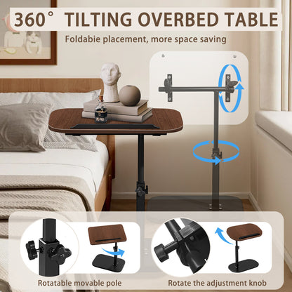 Multifunctional Height Adjustable Table with Wheels, Adjustable Height Flip-Top Side Table with 360 degree rotation,Height Adjustable Sofa Side Table for Coffee & Office Use,Ideal for Sofa End Table for Living Room, Bedroom, Game Room,Indoor/Outdoor Leisu