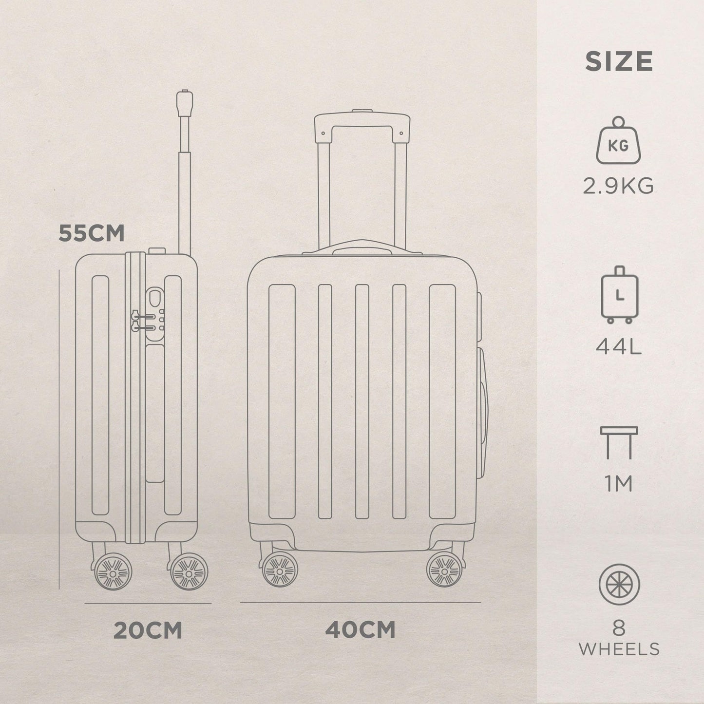 AVIO 55cm Cabin Suitcase – Compact Hard Shell Carry-On with 360° Spinner Wheels, Telescopic Handle & 3-Digit Lock – Lightweight Travel Luggage