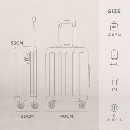 AVIO 55cm Cabin Suitcase – Compact Hard Shell Carry-On with 360° Spinner Wheels, Telescopic Handle & 3-Digit Lock – Lightweight Travel Luggage