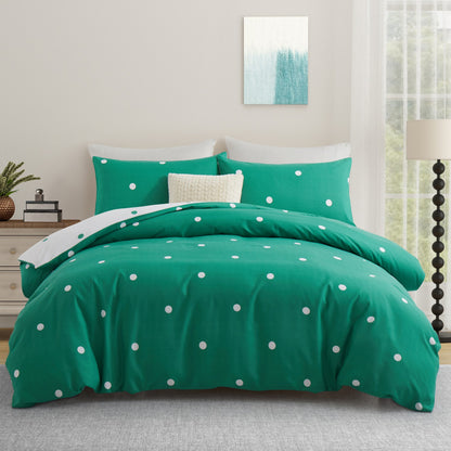 3pcs Polka Dot Printed Reversible Duvet Cover Set - with Pillowcases Soft & Breathable Microfiber, Button Closer, Machine Washable, wrinkle free & Durable – perfect for Bedroom, Guest Room All Sizes Available