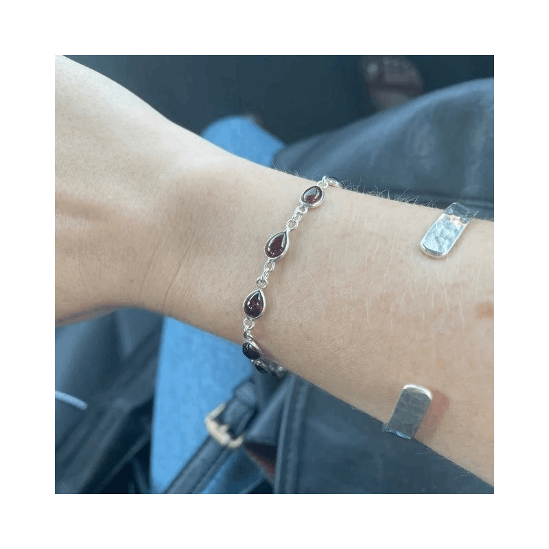 925 Sterling Silver Natural Gemstone Adjustable Bracelet ~ Teardrop Link Bracelet ~ Simple Elegant Jewelry