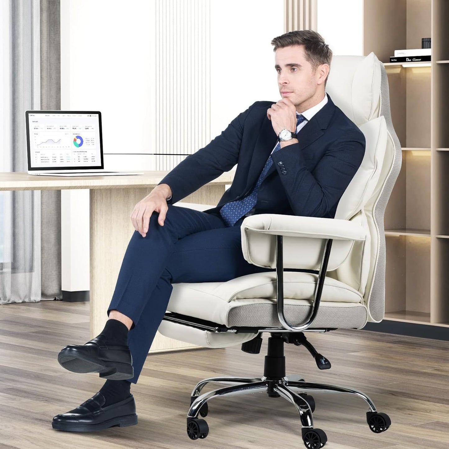 GartistGo Executive Office Chair Desk Chair, PU Computer Recliner, Ergonomic Office Chair with Footrest, Heavy Duty Leather Office Chairs for Home Office, High Back Swivel Chair