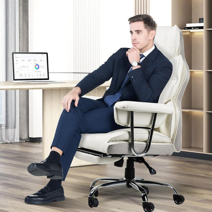 GartistGo Executive Office Chair Desk Chair, PU Computer Recliner, Ergonomic Office Chair with Footrest, Heavy Duty Leather Office Chairs for Home Office, High Back Swivel Chair