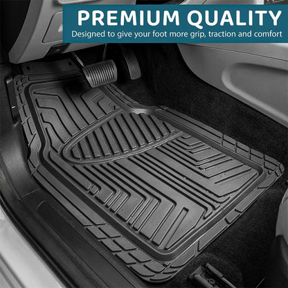 Heavy Duty Rubber Car Mats 4 Piece Set Cut to Fit Non-Slip All Weather Floor Protection for Cars, Vans, SUVs & Trucks – Front 76x50cm, Rear 39x37cm