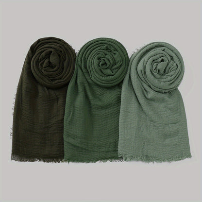 3pcs/Lot Solid Color Bubble Pleated Warm Autumn And Winter Scarf Solid Color Muslim Headscarf Hijab Scarf Ramadan