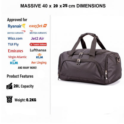 Ryanair & Wizz Air Ultra Lightweight Underseat Travel Carry On Hand Cabin Luggage Holdall Under Seat Flight Bag Fits Ryanair Cabin Bags 40x30x20