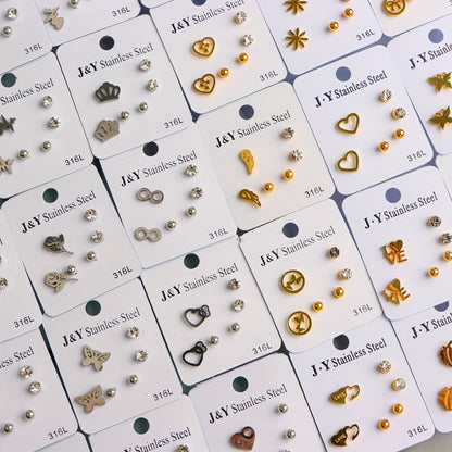 24-Pair Classic Minimalist Stainless Steel Stud Earrings Set, Versatile Fashion Jewelry Gift for Men and Women, Suitable for Daily Wear and Parties, Styles Randomly Selected
