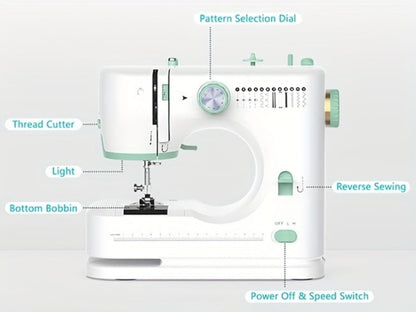 Mini Sewing Machine for Beginners 42-Piece Kit | Portable with Extension Table, 12 Stitch Patterns, Dual Speed, Foot Pedal & Light | Kids & Adults Sewing Machine