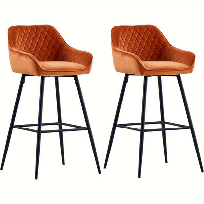 Bar Stools Set of 1 2 Velvet Breakfast Stools Upholstered Kitchen Bar Chairs With Armrest & Backrest Barstools For Kitchen Counter