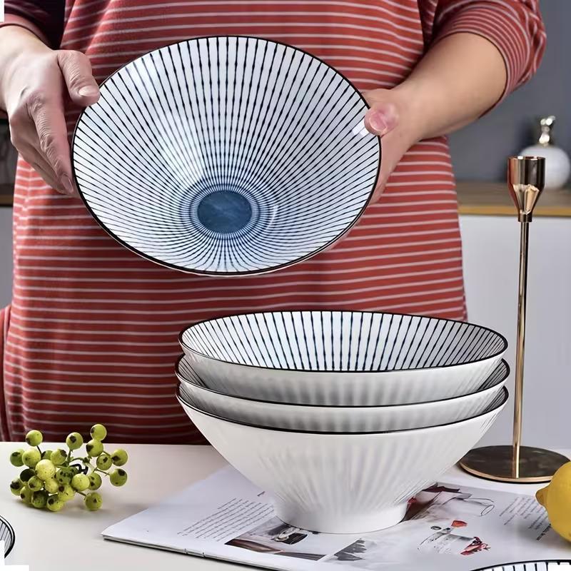 4pcs Ceramic Plates Set, 20.5 cm - Italian Pasta Bowls，Elegant Round Dinner Plates with Delicate Patterns, Durable and Easy to Clean, Perfect for Home, Dorm, Kitchen, Restaurant - All-Season Use, Kitchen Essential, Fashionable Tableware, High-Quality Dish