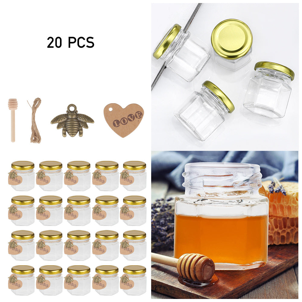 20 Pack Glass Jars With Lids, 45ML Mini Jars With Golden Lids Honey Spice Herb Jam Bottles Round Glass Jam Jars For Spices, Herbs, Jams, Crafts, Wedding Party Favors, Decor