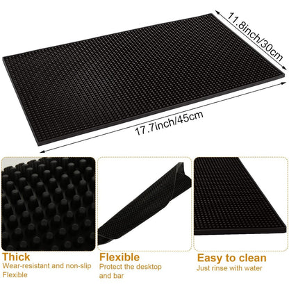 3 PCS Silicone Bar Mat, 18 x 12 Inch Silicone Bar Service Mat, Non Slip Bar Spill Mat for Kitchen, Coffee Shops, Restaurants, Black