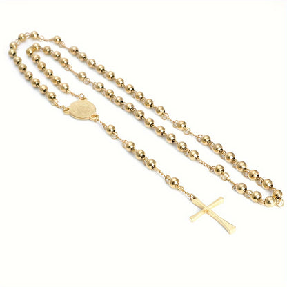 Elegant 304 Stainless Steel Rosary Necklace for Men and Women Rosary Cross Chain