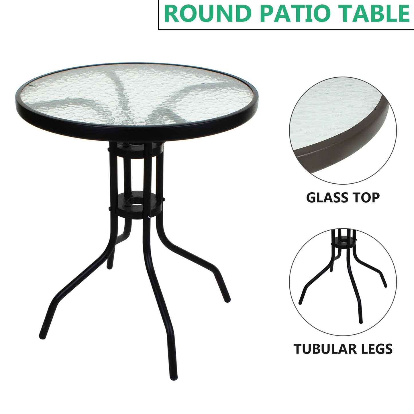 Outdoor Dining Table, Bistro Patio Garden Table, Metal Glass Top Table for Indoor Outdoor Cafe Dining, Black
