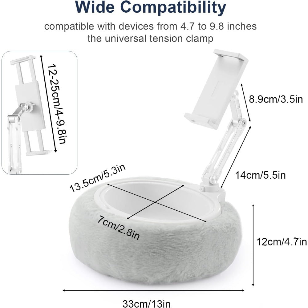 Soft Plush Fabric Pillow Stand Holder for Kindle, iPad, and Tablet with Snack Bowl – Multi-Angle Adjustable Lap Cozy Reading Pillow for Bed, Compatible with Various Sizes of Kindle, iPad, iPhone, Devices