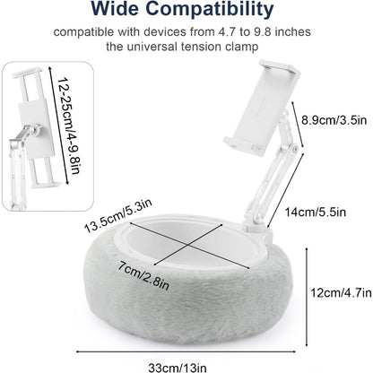 Soft Plush Fabric Pillow Stand Holder for Kindle, iPad, and Tablet with Snack Bowl – Multi-Angle Adjustable Lap Cozy Reading Pillow for Bed, Compatible with Various Sizes of Kindle, iPad, iPhone, Devices
